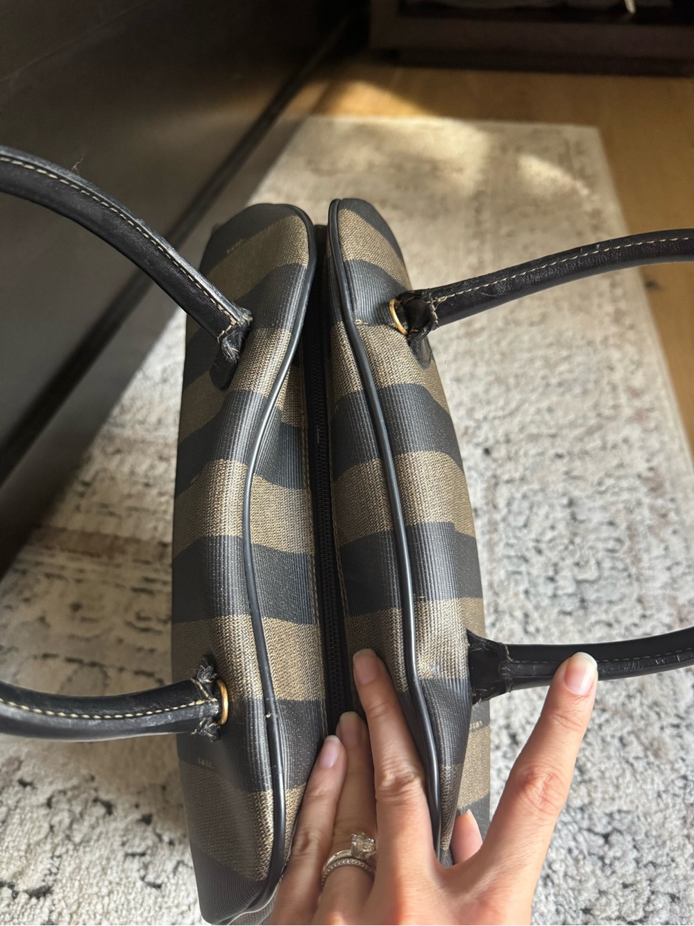 Fendi Pequin Black and Brown Striped Top-Handle Shoulder Bag - Picture 6 of 13